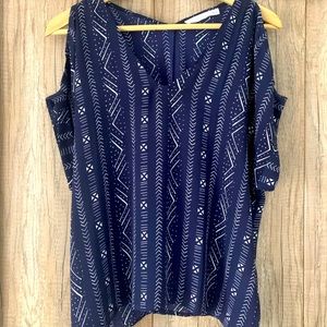 Chevron Print Sleeve Cutout Blouse